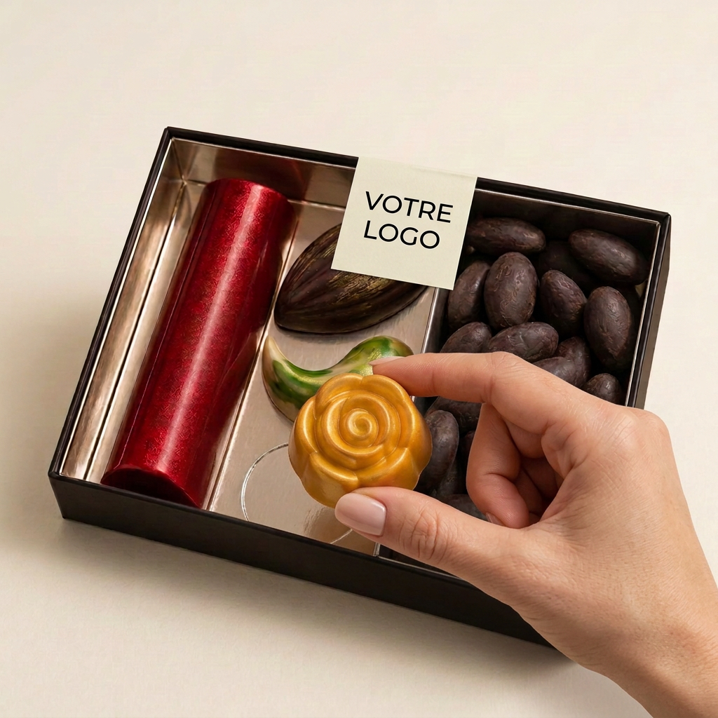 Main féminine prenant un bonbon dans votre coffret