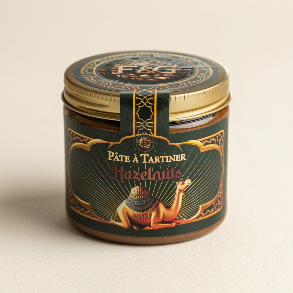 Pâte à tartiner Noisette sur fond ivoire