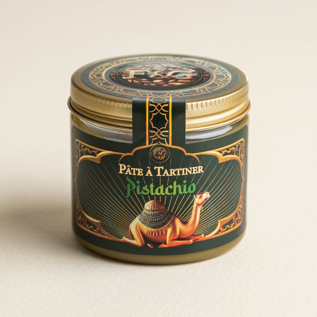 Pâte à tartiner Pistache sur fond ivoire