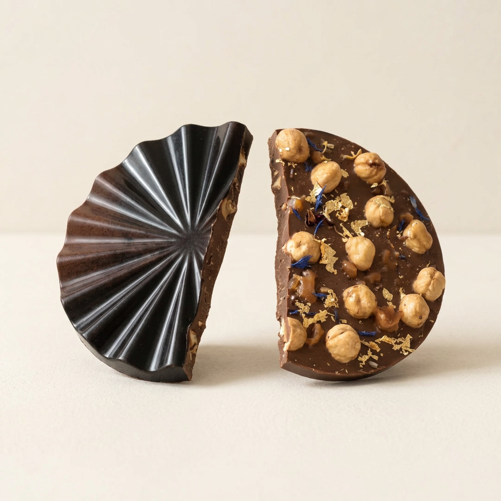 Palet chocolat au lait Noisettes cassé en deux