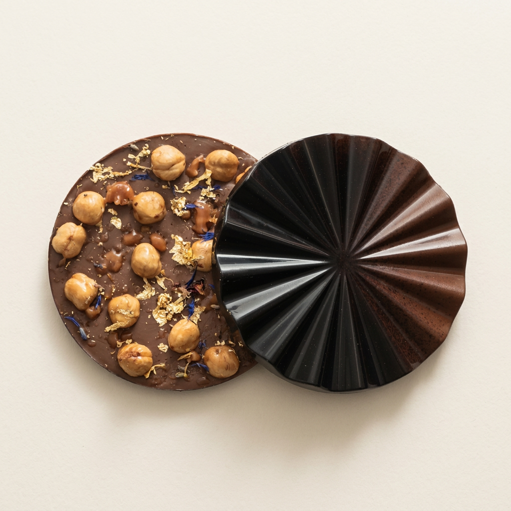Palet chocolat au lait Noisettes sur fond ivoire clair