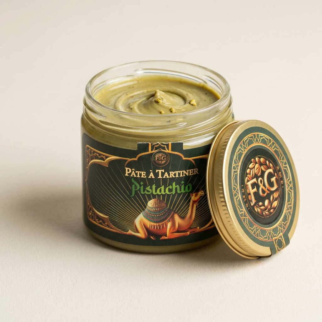 Pot ouvert de pâte à tartiner Pistache