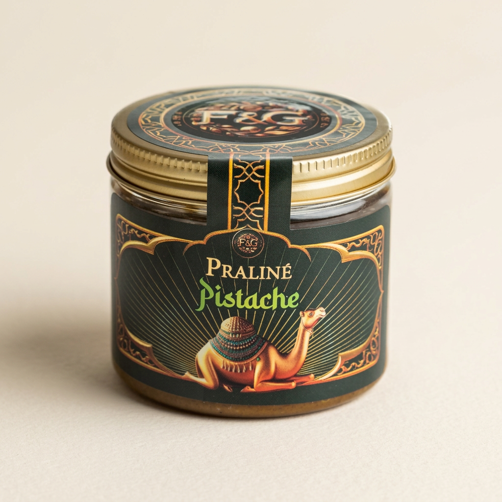 Praliné Pistache sur fond ivoire