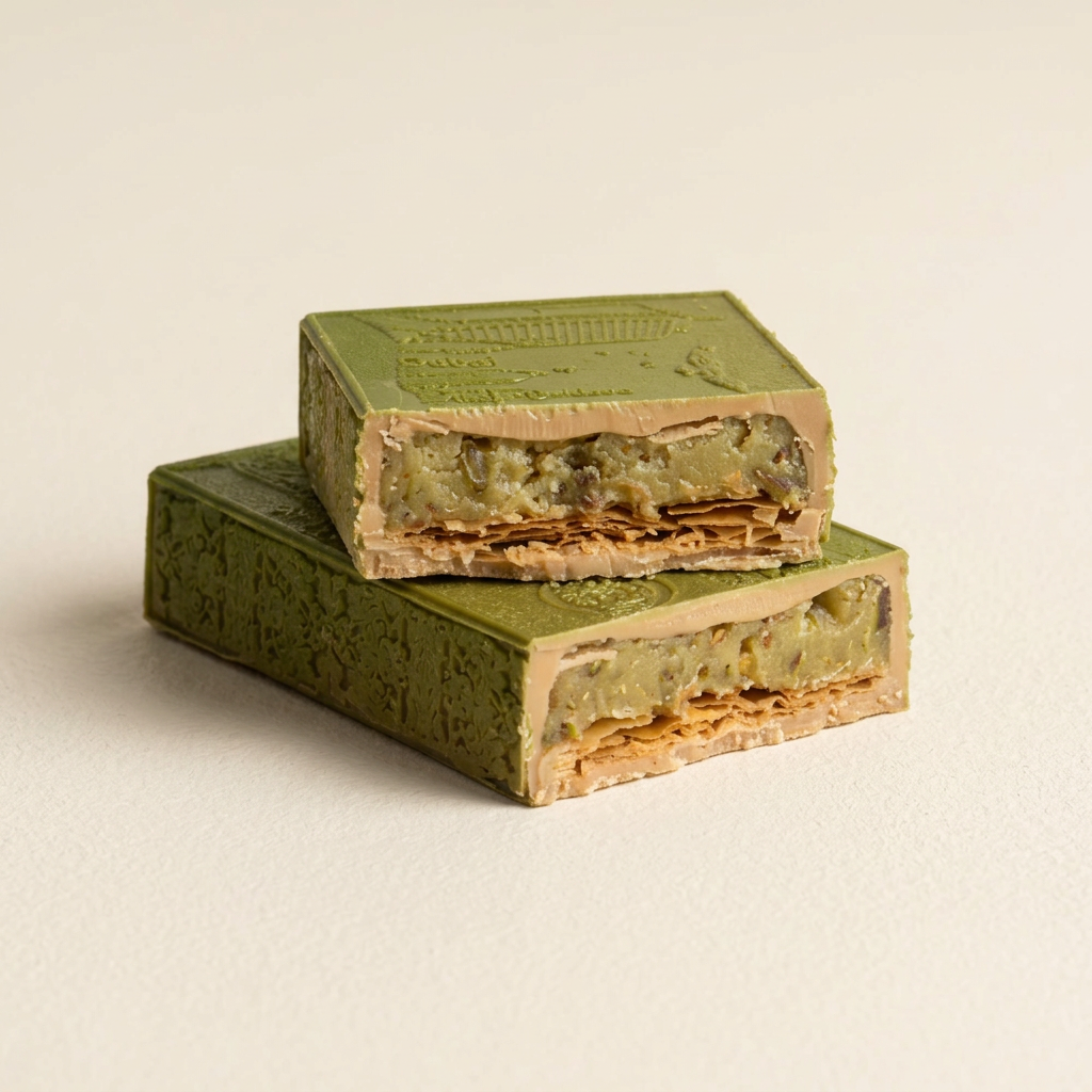 Tablette Baklava ouverte sans emballage sur fond ivoire