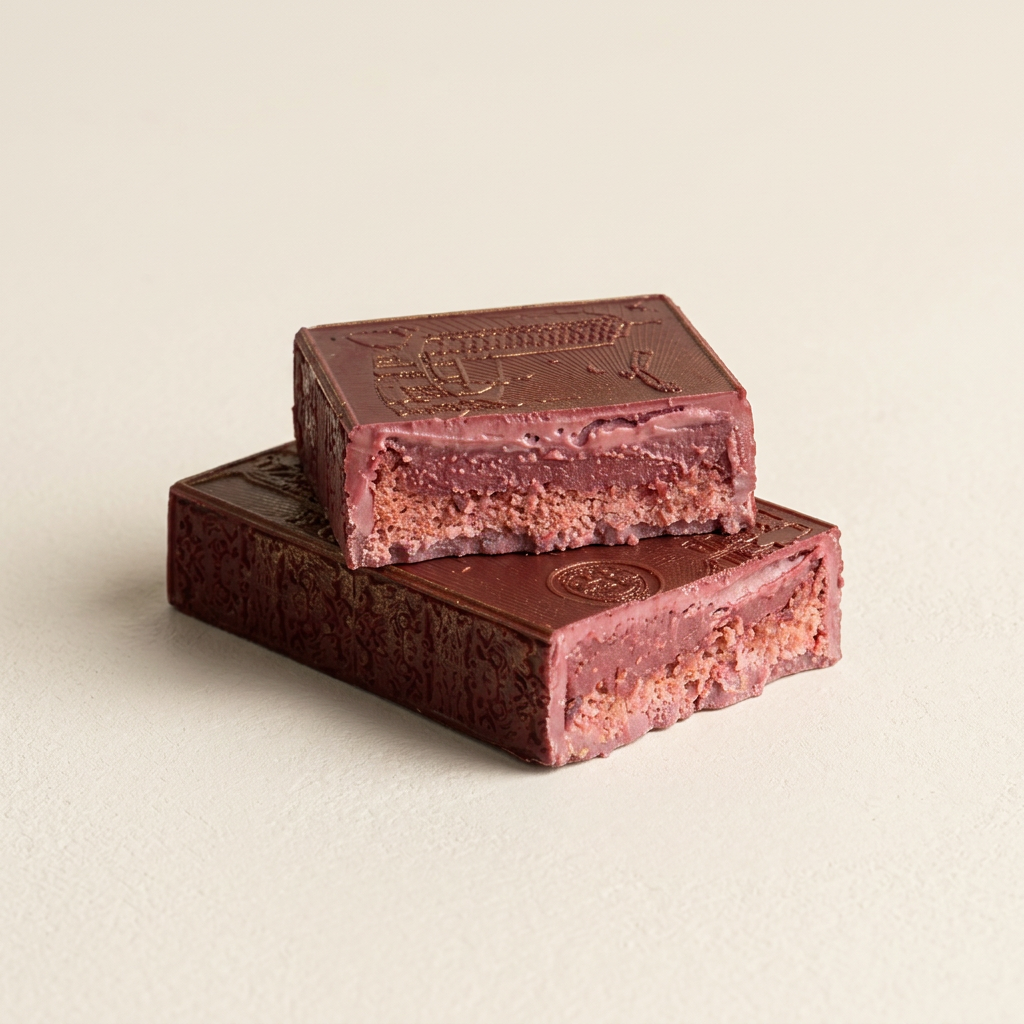 Tablette Framboise ouverte sans emballage sur fond ivoire